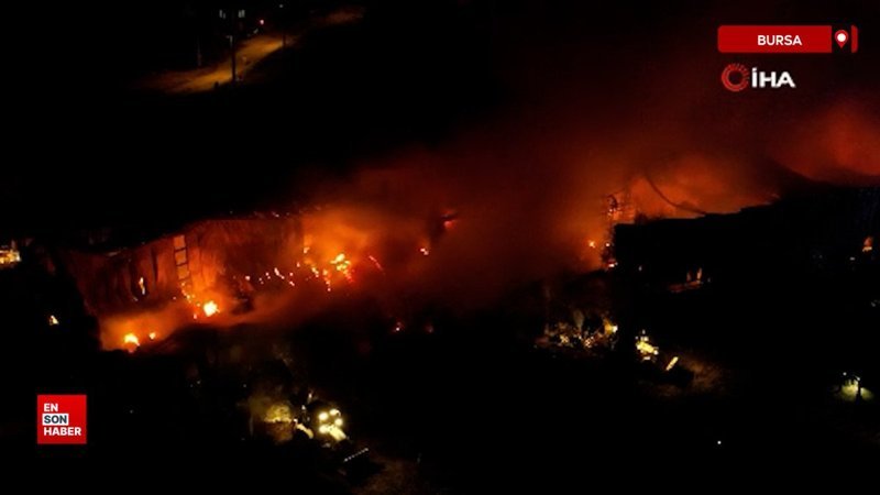 Bursa’da besin deposundaki yangın geceyi aydınlattı